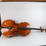 A modern cello with case, total length 122cm
