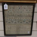 18th century embroidered sampler, by Jane Bradly, dated 1792, in original frame, height 33cm overall