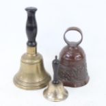 An early school bell with ebony handle, bronze bell inscribed "He who strikes me hears my voice",