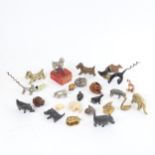 Various figural animal collectables, including frog and lily pad netsuke, signed frog netsuke, brass