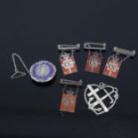 4 Georg Jensen silver and red enamel pendants, a silver maritime pendant, and a silver and blue