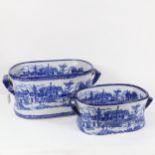 A reproduction blue and white transfer printed foot bath, and a smaller matching bowl