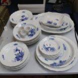 Royal Copenhagen blue and white porcelain dinnerware, with painted floral decoration, including meat