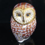 A Royal Crown Derby porcelain owl figure, with gold button