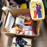 Various Vintage Sindy and Barbie type dolls, and accessories, and a box of games and toy scales