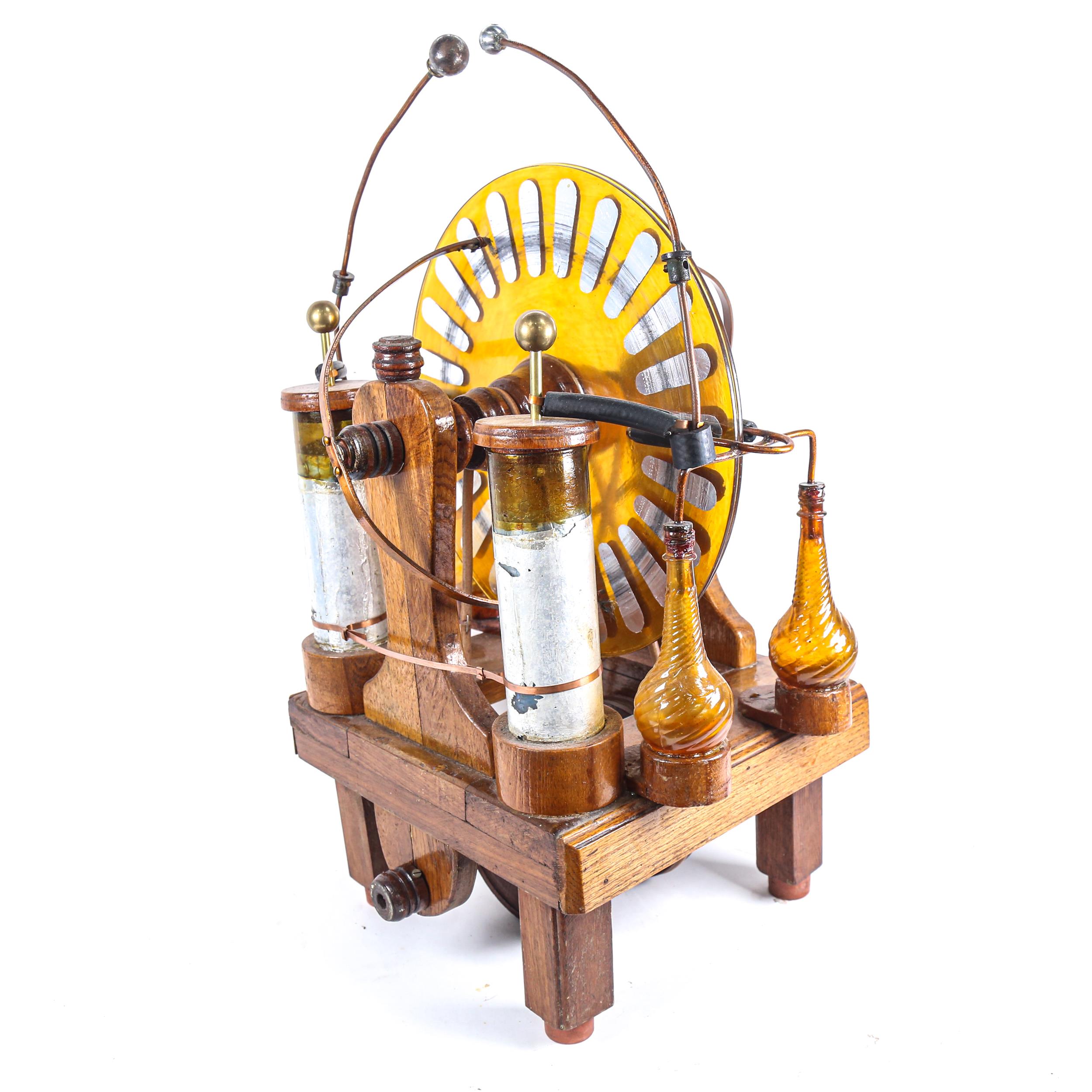 A Wimshurst style electrostatic generator machine, unsigned, overall height 65cm - Image 2 of 2