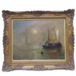 A Victorian oil on canvas, moonlit fishing boats, signed with monogram FM and dated 23.6 1899,