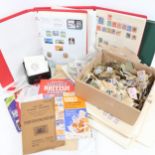 Various world postage stamp albums, loose stamps etc (boxful)