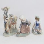 3 Lladro figures, including a boy with a donkey, 26cm