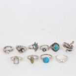 10 various stone set and other dress rings