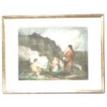 After Morland, an Antique coloured engraving "the fern gatherers", 89cm x 68cm