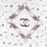CHANEL - a Vintage white CC logo silk scarf, 98cm x 98cm