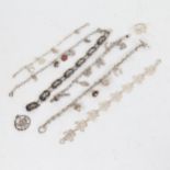 6 various silver bracelets, including charm bracelets, a silver and yellow panel bracelet etc
