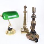 A brass student's desk lamp, a brass acanthus leaf table lamp, and another (3)