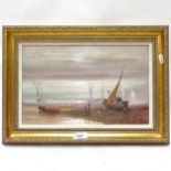 Raymond Campbell, oil on board, beached Hastings fishing boats, signed, framed, overall 32cm x 45cm