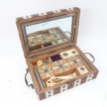 Antique Anglo-Indian workbox, with inlaid bone and stone decoration, and tray-fitted interior, width