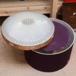 A Vintage moulded perspex UFO light shade, and a modern purple ceiling light shade (2)