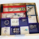 Various silver costume jewellery, including enamel cufflinks, brooches, necklaces, silver-mounted
