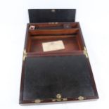 A mahogany and rosewood brass inlaid writing slope, with recessed handles and internal drawers,
