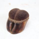 TAXIDERMY - a cow's hoof pin cushion, length 13cm