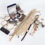 A box containing silver costume rings, bangles, pendant and chains, and quantity of costume
