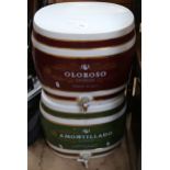 2 Sherry bar-top ceramic barrels, including Oloroso and Amontillado, height 35cm