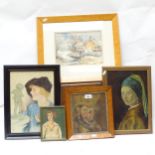 Various pictures, including 19th century watercolour heightened with white, signed and dated 1873,