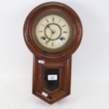 A mahogany-cased drop-dial 8-day wall clock, with key and pendulum, height 42cm