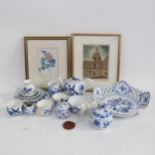 Various Meissen blue and white porcelain items, including a pierced dish, 23.5cm, teapot, and