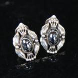 GEORG JENSEN - a pair of Vintage sterling silver and haematite clip-on earrings, boxed