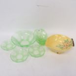 Carlton Ware bowl, and an Art Deco moulded uranium glass fruit set