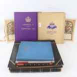 Coronation souvenir book, and 2 large plain volumes with gold edge pages