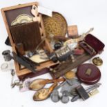 Various collectables, including measuring tape, ceramic bell, Meerschaum pipe etc (boxful)