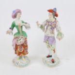 2 x 19th century Chelsea porcelain figures, with gold anchor marks, height 23cm