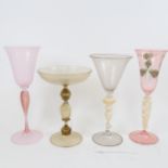4 Venetian handblown glass decorative drinking glasses, including Latticino example, largest
