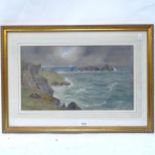 G Hall, watercolour, Wormshead Gower South Wales, gilt-framed