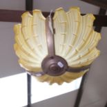 A French Art Deco moulded amber glass ceiling light shade, diameter approx 40cm