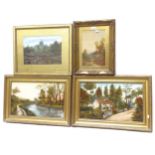 Various watercolours and oils, country landscapes, framed, largest overall 43cm x 62cm (4)