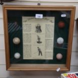 A cased History Of The Golf Ball Display, from the wooden ball to the dimple ball