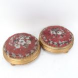 A pair of 19th century giltwood button footstools, with beadwork upholstery, 28cm