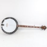 A chrome-mounted banjo, with inlaid mother-of-pearl decorated back, length 98cm