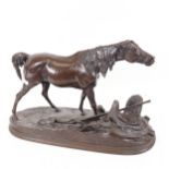 After Pierre-Jules Mene (French), large bronze sculpture, Arab mare with saddle and flintlock