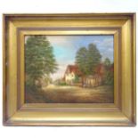P Hamilton, oil on board, village street scene, signed and dated 1994, framed, overall 40cm x 48cm