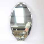 A Vintage shaped bevel-edge wall mirror, 68cm x 41cm