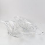 2 clear free-form Art glass vases, longest 56cm