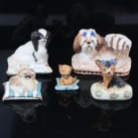 5 ceramic dog figures by Basil Matthews, including King Charles Cavalier Spaniel, largest height 7cm