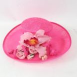 VICTORIA ANN - fuchsia pink occasion hat, internal circumference 55cm, rim width 18cm, height 23cm