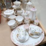 Various porcelain tea services, including Royal Stafford Bideford pattern, Royal Albert Braemar, and