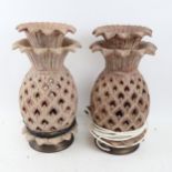 A pair of pottery pineapple design table lamps, with pierced decoration, height 39cm