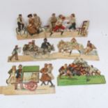 6 Edwardian Birn Brothers pop-up chromolithograph card toys, length approx 27cm each, depicting a